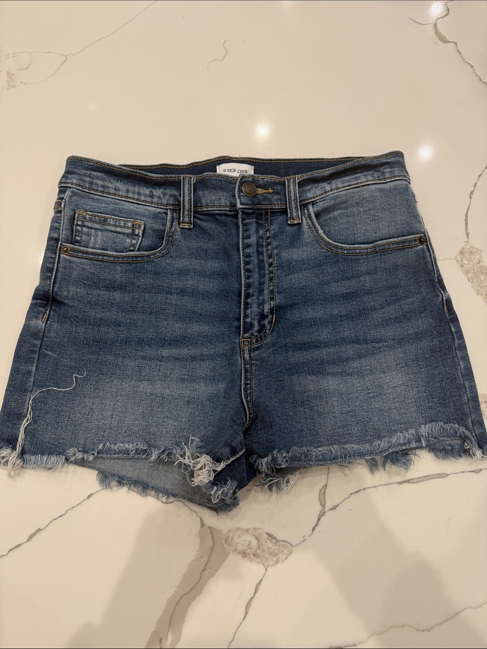 Sneak Peek Blue Distressed High-Rise Jean Shorts